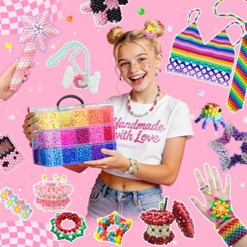 umikk 10000pcs pony beads, 30 colors plastic kandi, front angle view