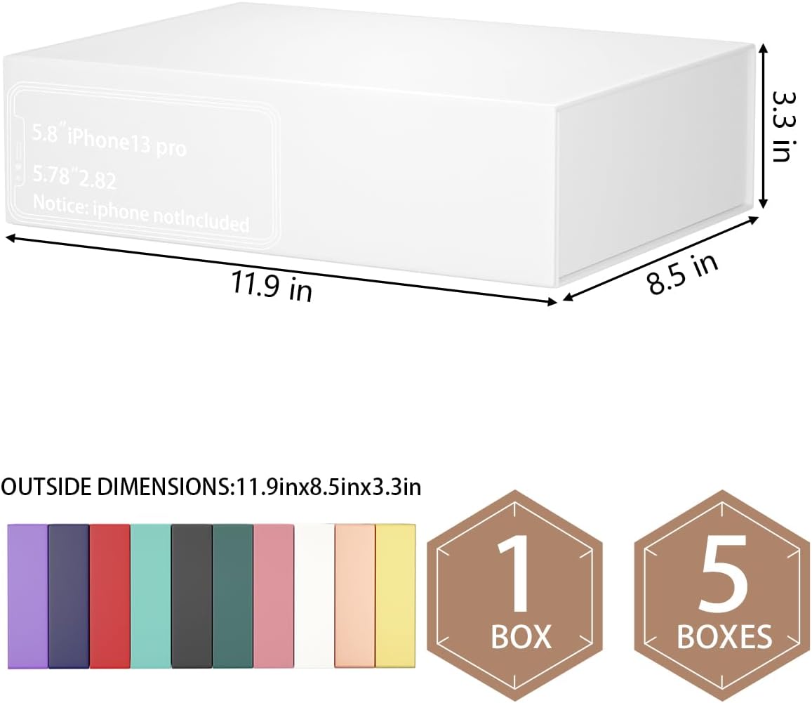 ROSTELACK White Gift Box 11.9" x 8.5" x 3.3" with Magnetic Closure Lid for Presents,Bridesmaid Gifts Boxe,Cute Box,Birthday Gift,Luxury for Gift Packaging, Magnetic Gift Boxes for Wrapping Gifts