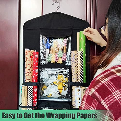 sumdirect black double sided hanging gift wrap organizer, package contents