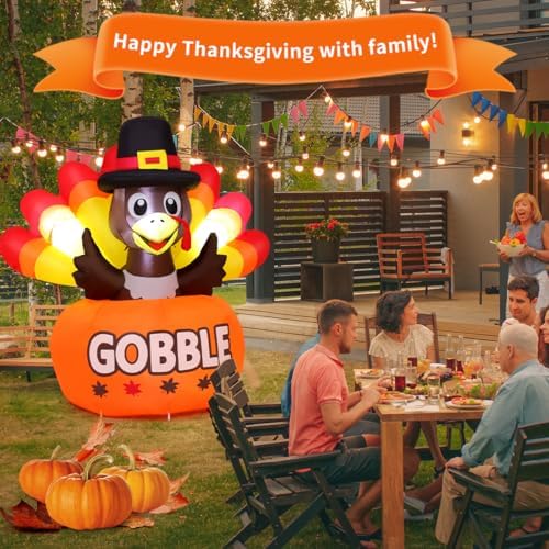 goosh 4ft thanksgiving inflatables turkey outdoor decorations with, close-up detail