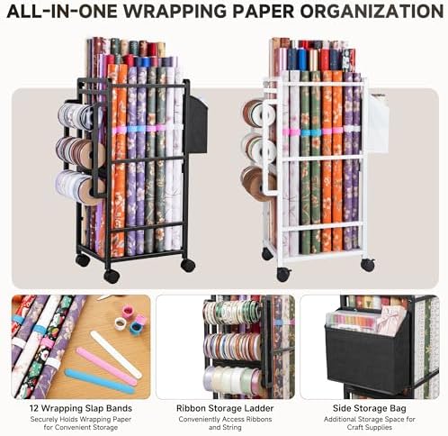aquzee wrapping paper storage, rolling gift wrap storage, side view