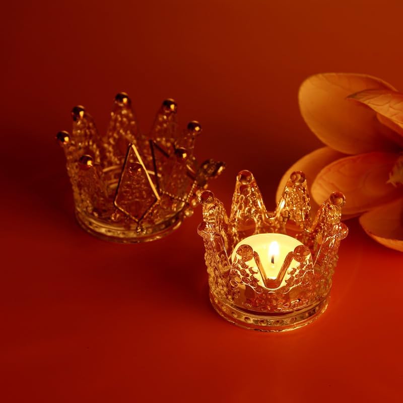 Crystal Crown Glass Candlestick, Multi-Use Glass Holder for Aromatherapy Candles, Jewelry Storage, Beauty Blender Organizer & Table Ashtray