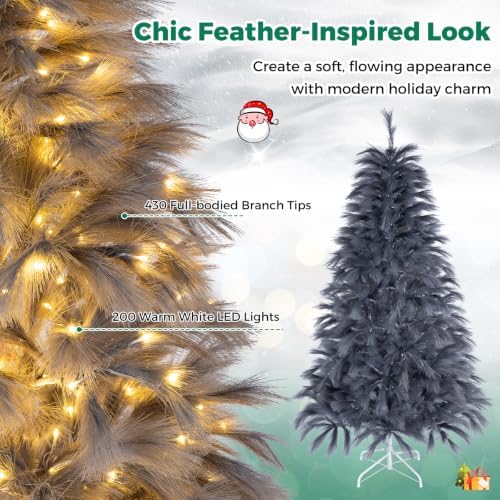 happygrill 6 ft pre-lit christmas tree w/ 430, side view
