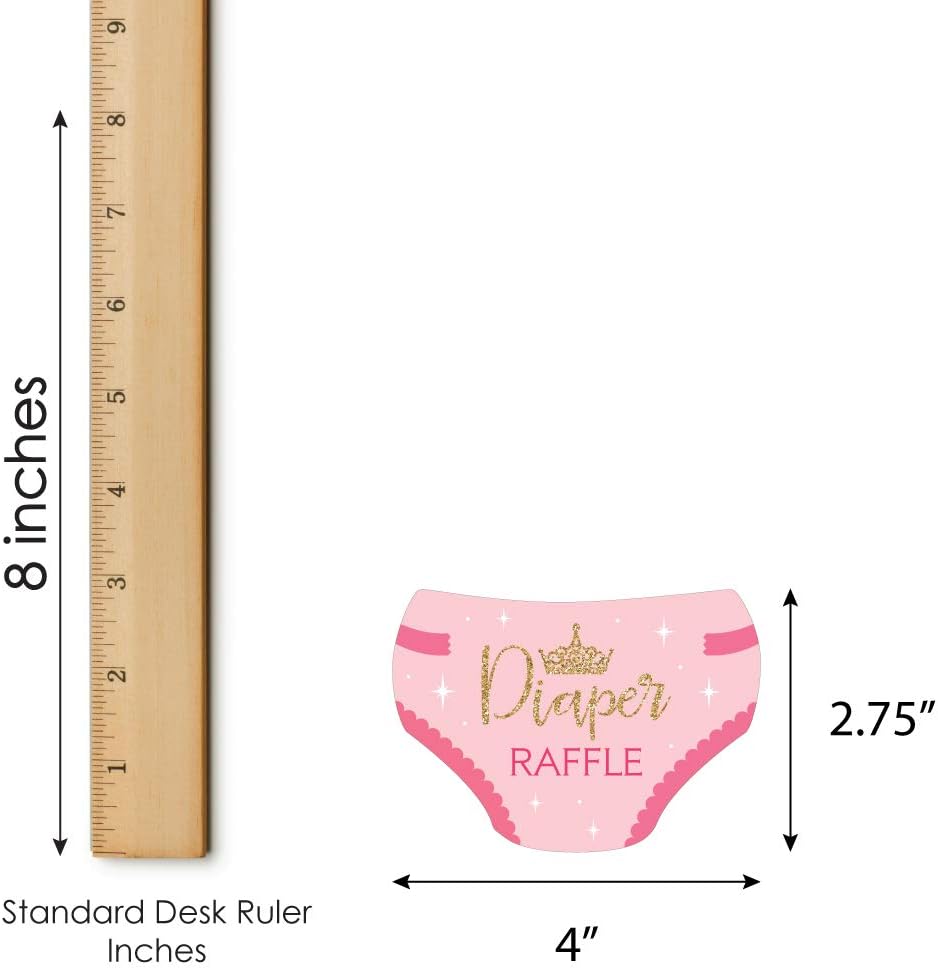 Big Dot of Happiness Little Princess Crown - Diaper Shaped Raffle Ticket Inserts - Pink and Gold Princess Baby Shower Activities - Diaper Raffle Game - Set of 24