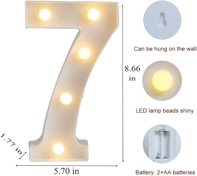MUMUXI Marquee Light Up Letters | Large Light Up Numbers | Battery Powered and Bright with Every Letter of The Alphabet | for Wedding, Birthday, Party, Celebration, Christmas or Home Decoration (7)