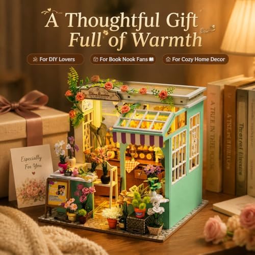 diy miniature flower house book nook kit with on a desk or shelf