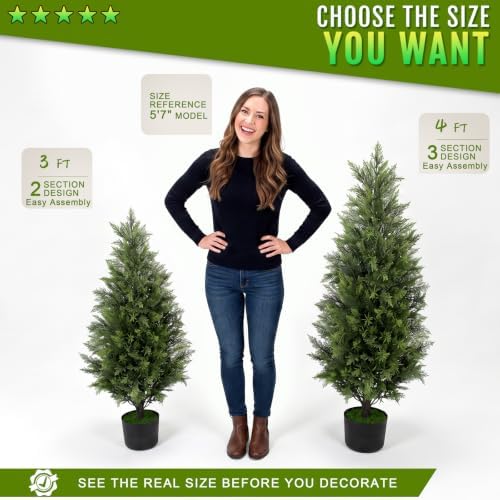 chillchard 2pack 4ft artificial cedar tree, uv resistant showing dimensions
