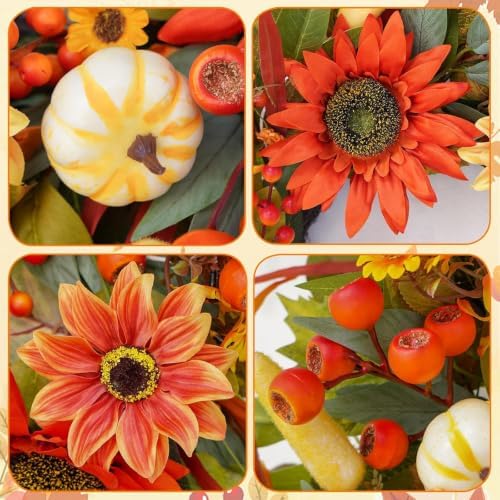 fall wreaths for front door 24" sunflower fall, close-up detail