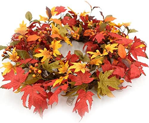 idyllic 20 inch fall wreath for front door on a desk or shelf