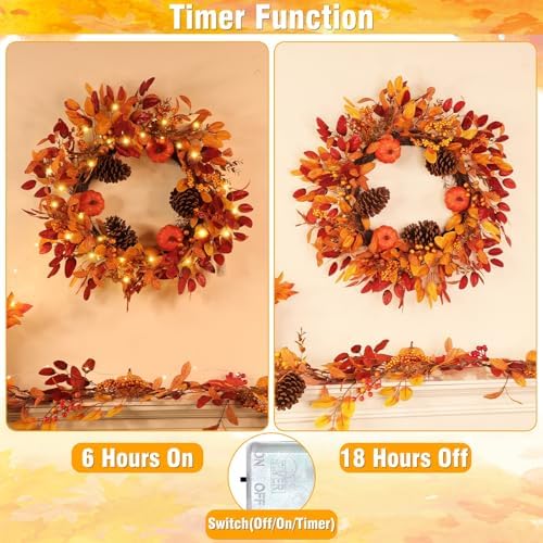 26 inch large foldable fall wreath for front showing dimensions