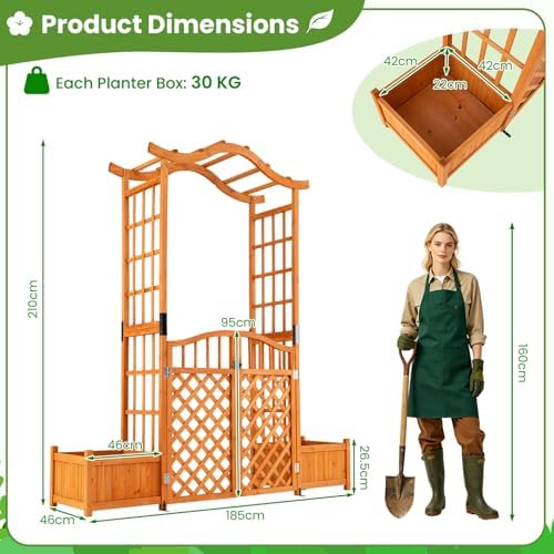 happygrill 83" garden arbor with gate & 2, front angle view