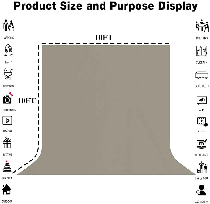 10x10FT Gray Screen Photo Background, Pure Grey Color, Professional Photography Studio, Events, Streaming, Live Streaming, Video Shooting