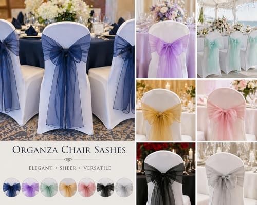 New Organza Chair Bow/Sash Décor for Wedding Reception Events Banquets Bows Decoration Sashes - (25, Champagne new)