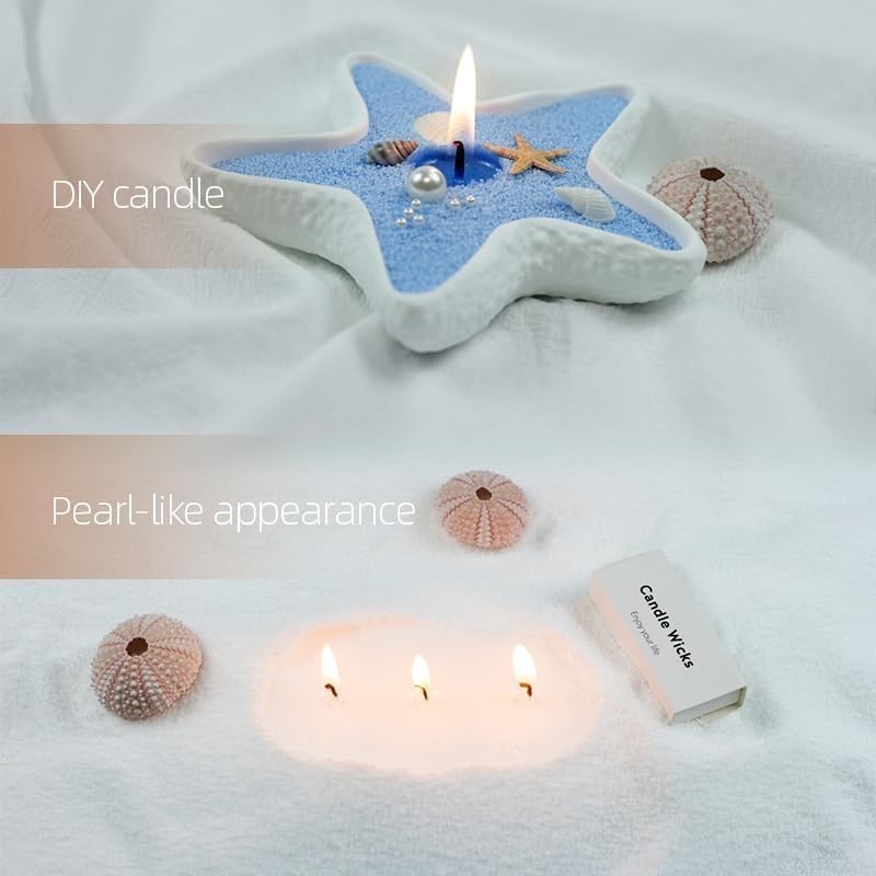 Rustic Wooden Candle Bowl with 18 Oz Refillable Pearled Candle | Sand Candles with 30 Wicks DIY Candle Making Kit Votive Stand Pedestal Holder Decorative Footed Snack Fruit Freeform (White)