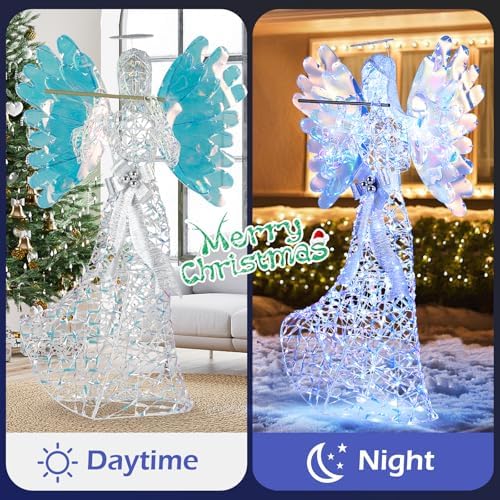 tangkula 5.2 ft christmas lighted iridescent angel with, front angle view