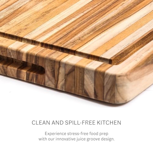 teakhaus edge-grain teak wood cutting board with grip, view 9