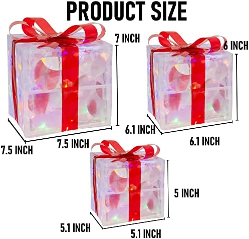 hourleey set of 3 christmas lighted gift boxes, close-up detail