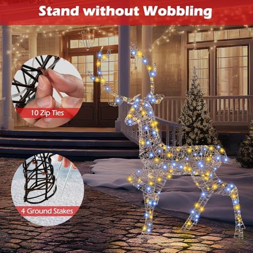 tangkula 4.6 ft christmas 3d lighted reindeer, pre-lit, view 9