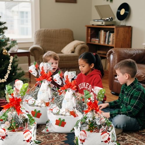 teenyyou 18 pcs christmas woven baskets with cellophane, side view