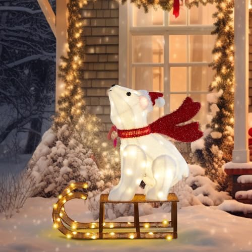 vingli 2.8ft lighted sleigh polar bear christmas outdoor shown in use