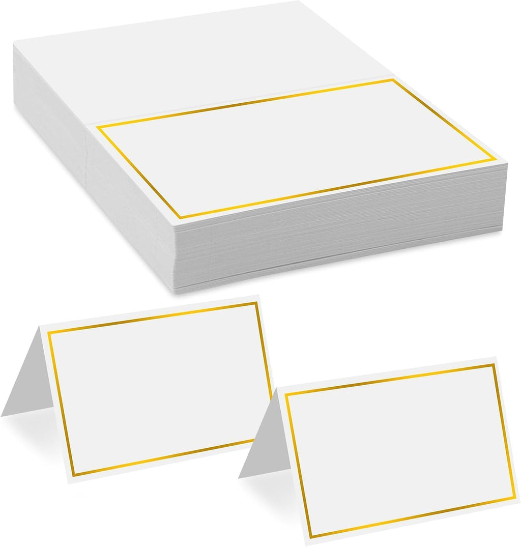 Place Cards 50Pcs Small Table Card with Gold Foil Border 2" x 3.5" Tent Name Cards for Table Setting Wedding Placecards for Table,Wedding, Dinner Parties