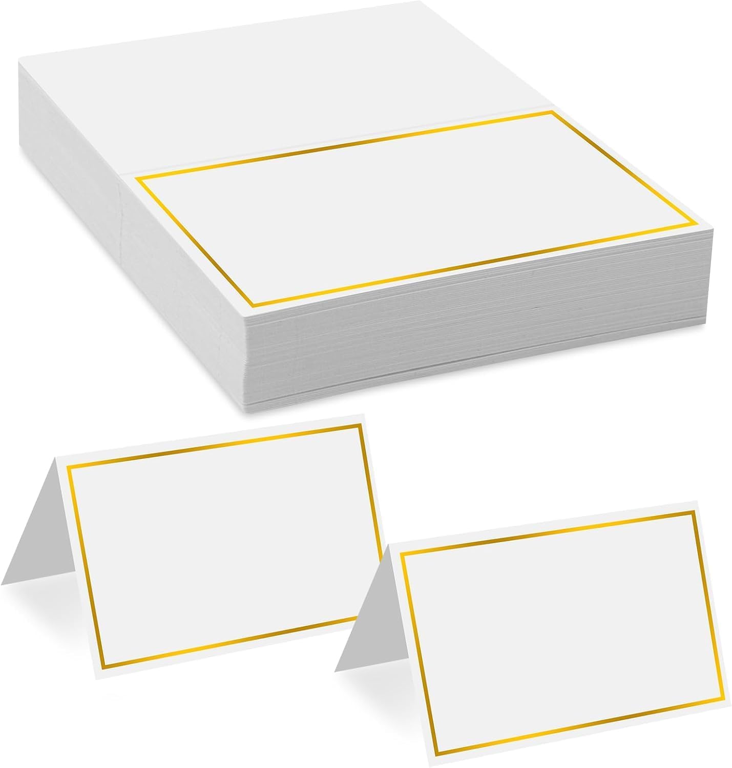 Place Cards 50Pcs Small Table Card with Gold Foil Border 2" x 3.5" Tent Name Cards for Table Setting Wedding Placecards for Table,Wedding, Dinner Parties