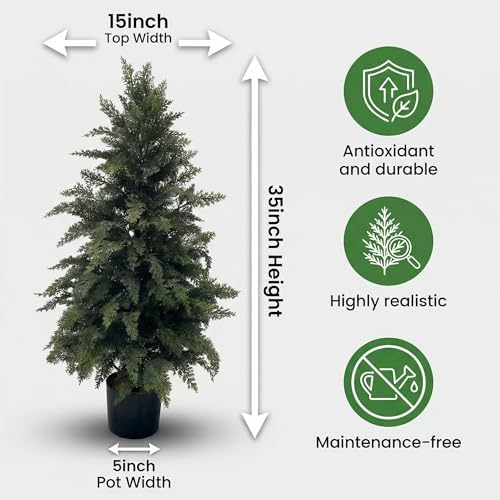 artificial cypress cedar tree 3ft 2 pack, uv, close-up detail