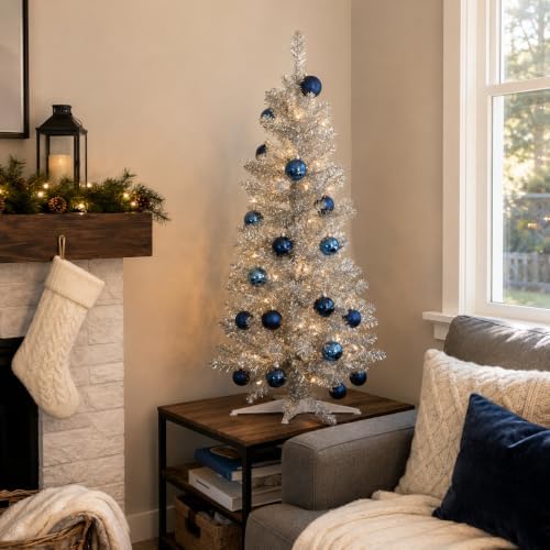 3ft silver artificial small christmas tree mini tabletop, front angle view