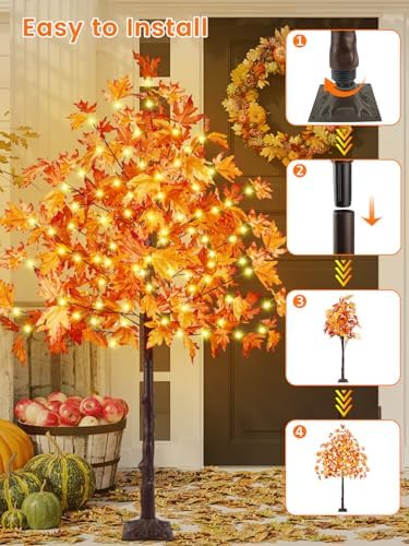 4/5/6ft 300 led lighted maple tree, artificial fall showing dimensions