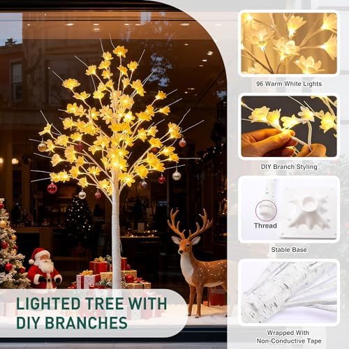 5ft white flower tree with lights,lighted flower tree, side view