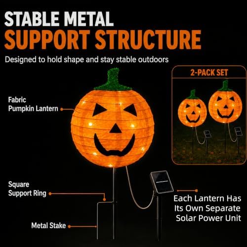 solar halloween pumpkin stake light with 8 lighting, close-up detail