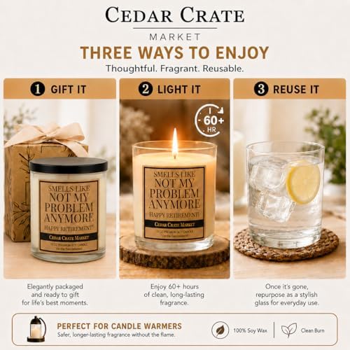 Retirement Gift for Woman, Men 2026 - Funny Vanilla Sandalwood Candle, 13.5oz, 60+ Hr Burn, USA Made Soy Wax - Farewell Gift for Coworker, Mom, Dad, Teacher, Nurse, Boss, Friend, Sister, Brother