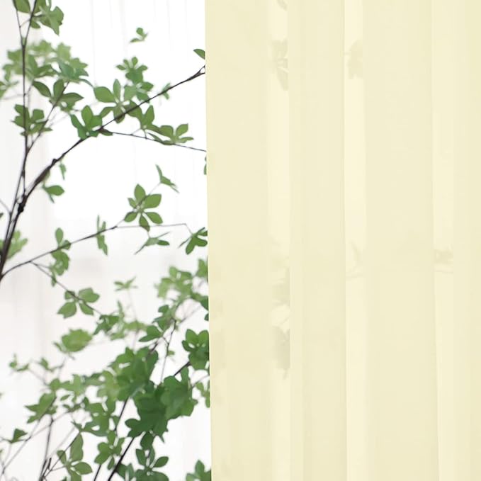 Window Light Yellow Sheer Curtains 72 Inches Long 2 Panels Sheer Curtain Basic Rod Pocket Panel for Bedroom Children Living Room Yard Kitchen (Light Yellow, 52" W x 72" L | 2 pcs)