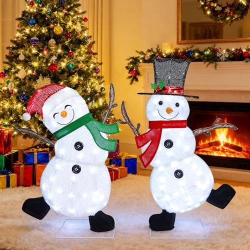 lulu home 2-pack lighted christmas snowman decorations, 3.1+2.5ft, package contents