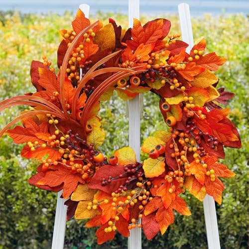 tokcare 24 inch fall wreaths for front door showing dimensions