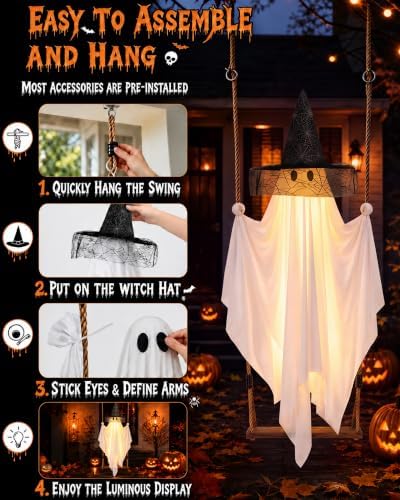 halloween swinging ghost outdoor decor: 6.6ft spooky hanging, close-up detail