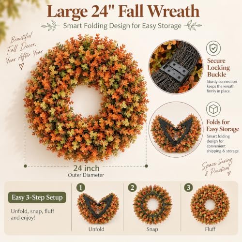 fall wreaths for front door, 24 inch faux, package contents