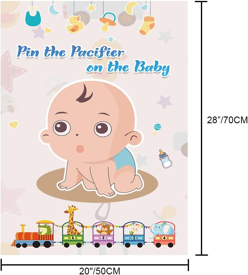 T-Antrix Pin The Pacifier on The Baby Game -Baby Shower Party Games with 21'' x 28'' Poster, Reusable Pacifiers Party Supplies for Kids Birthday Party Favor Sets