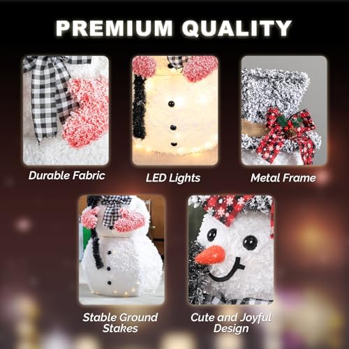 vingli 3ft lighted snowman christmas decorations outdoor indoor, close-up detail
