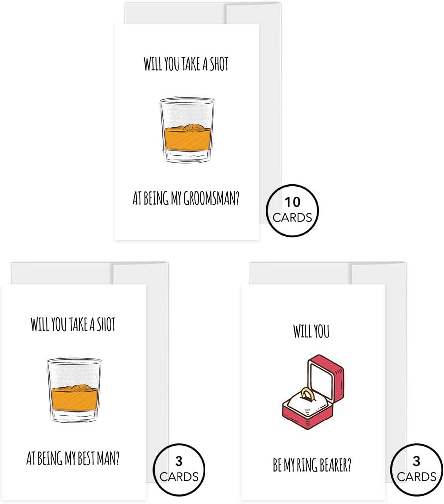 Andaz Press Groomsmen Proposal Cards with Envelopes, Set of 16 Will You Take A Shot at Being My Groomsman Proposal Cards, Includes 10 Groomsman, 3 Best Man, 3 Ring Bearer 4 x 6-inch Cards