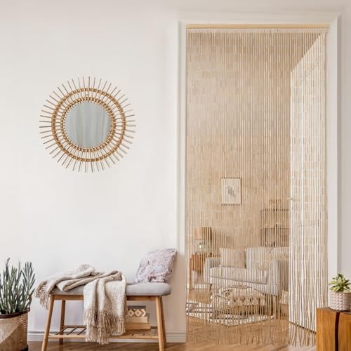 bechaeo handmade bamboo beaded curtain for doorway, natural shown in use