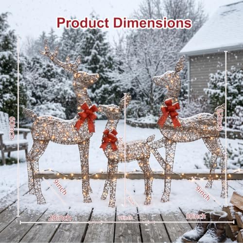 5ft brown rattan deer family set, 160 leds shown in use