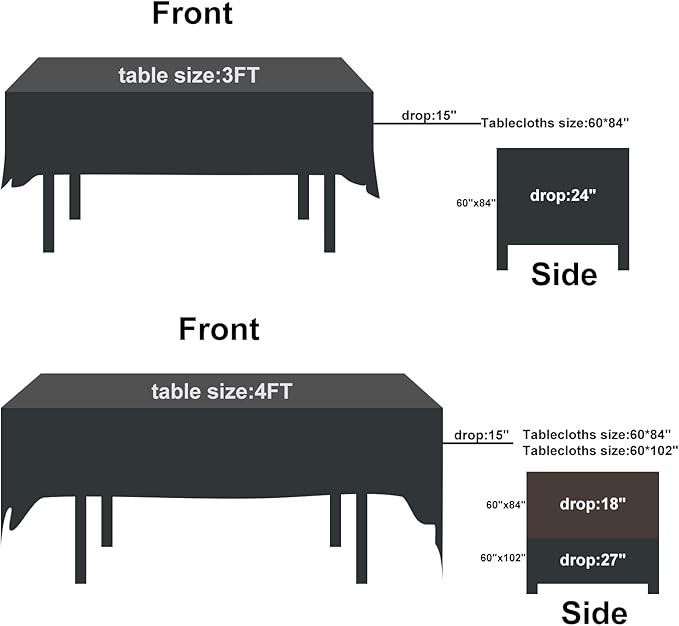 Rectangle Tablecloth 60x120 inch Washable Polyester Fabric Table Cloth for Wedding Party Dining Banquet Decoration（6 Pack 60x120, Black）