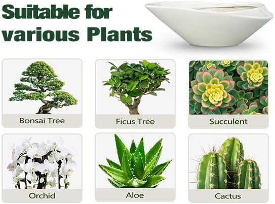 18 Inch Ceramic Bonsai Planter Pot with Drainage Hole, Glazed Large Plant Pot Succulent Planter for Indoor and Outdoor Plants Gray