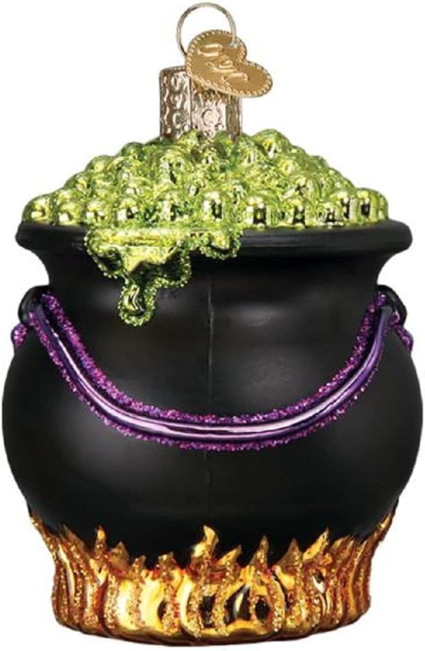 Old World Christmas Halloween Cauldron Glass Blown Ornament for Christmas Tree, Handcrafted Holiday Decoration, Halloween Collection