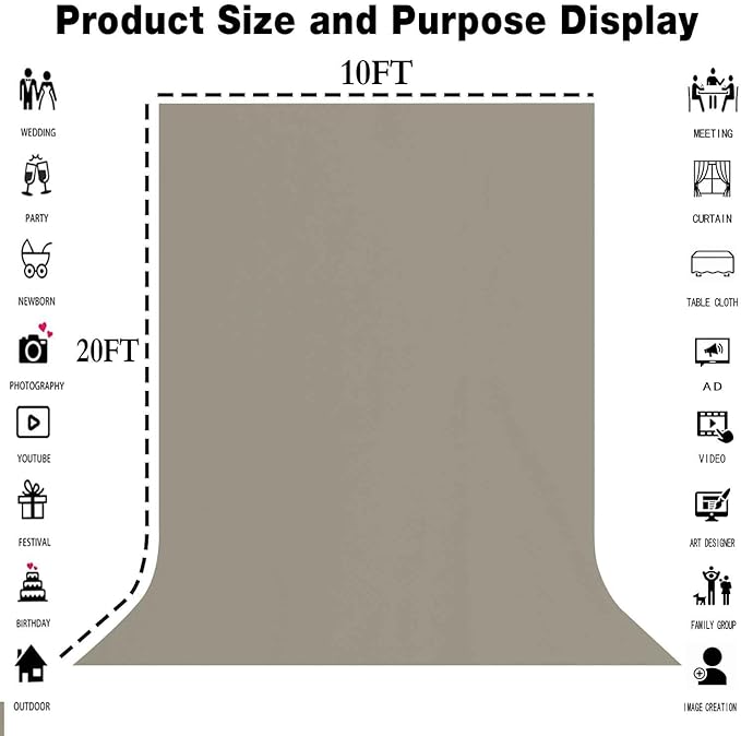 10x20FT Large Gray Screen Backdrop Photo Background, Pure Grey Color, Professional Photography Video Studio, Events, Streaming, Games, Live Streaming
