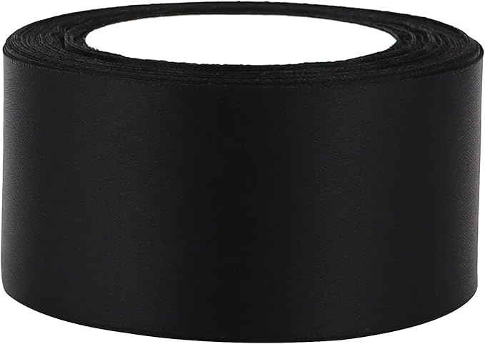 Black Solid Satin Ribbon 2 Inch 25 Yards Solid Polyester Fabric Ribbon for Gift Wrapping Wedding Christmas Baby Shower Birthday Party Decoration Handmade Immortal Flower Craft
