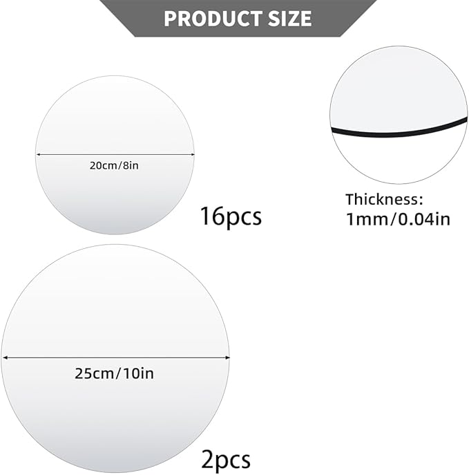 18 Pack Round Mirror Trays, Non Glass Acrylic Round Mirror Centerpieces for Wedding Tables Candle Plate Circle Mirrors Wall Mirror Tiles for Centerpieces Crafts Christmas Decorations (8inch,10inch)