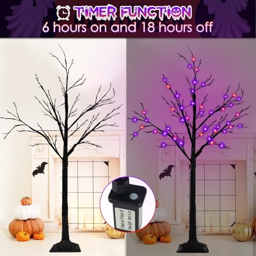 4ft lighted black halloween tree with 96 led, close-up detail