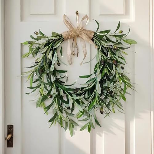 22 inch lifelike faux heart shaped olive wreath, view 9